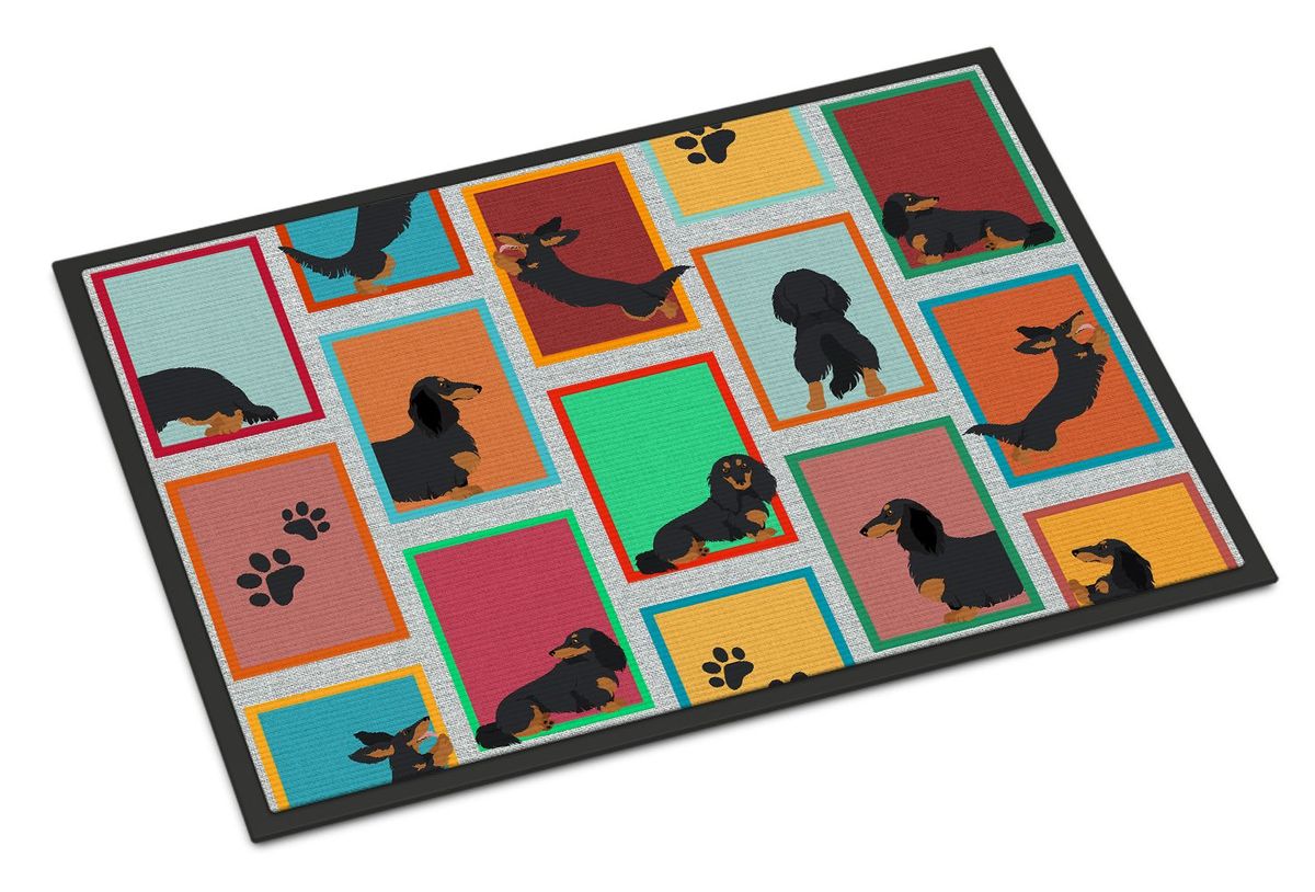 Lots Of Longhaired Black Tan Dachshund Doormat Front Door Mat Indoor Outdoor Rugs For Entryway, Non Slip Washable Low Pile, 24H X 36W_maomaolike.com