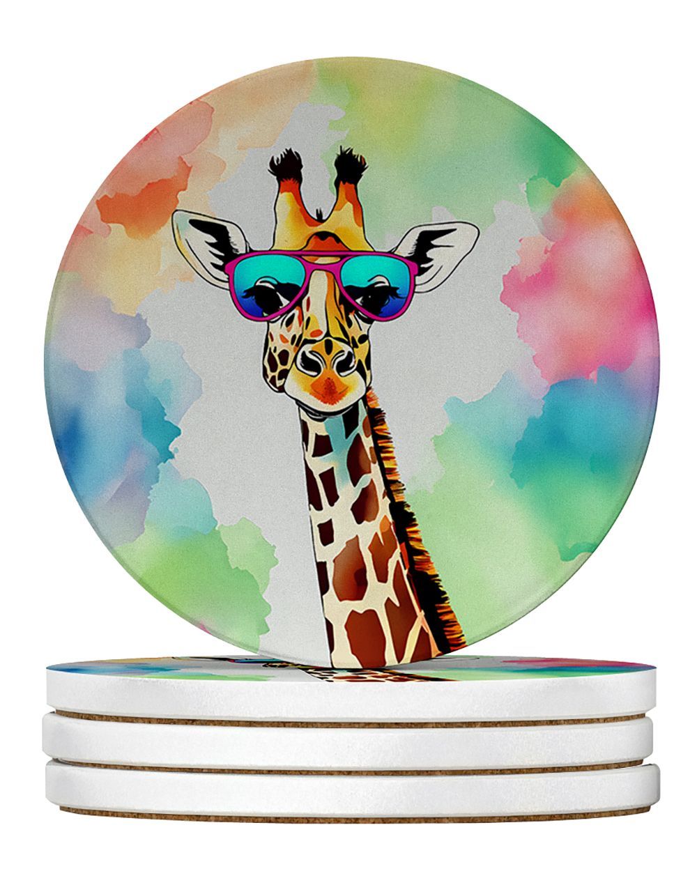 Hippie Animal Giraffe Large Sandstone Coasters Pack Of 4 Absorbent Round Coasters Decor Gifts For Men Or Women, 4 In, Multicolor_maomaolike.com
