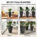28" Tall Planters, Set Of 3 Plastic Flower Pots With Marble Finish And Drainage Holes, Stackable Taper Planters, Black_maomaolike.com