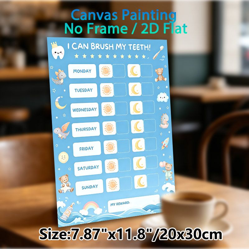 Tooth Brushing Reward Chart Painting Poster, Cute Watercolor Cartoon-style Poster, Daily Morning & Night Check-in Design To Develop Regular_maomaolike.com