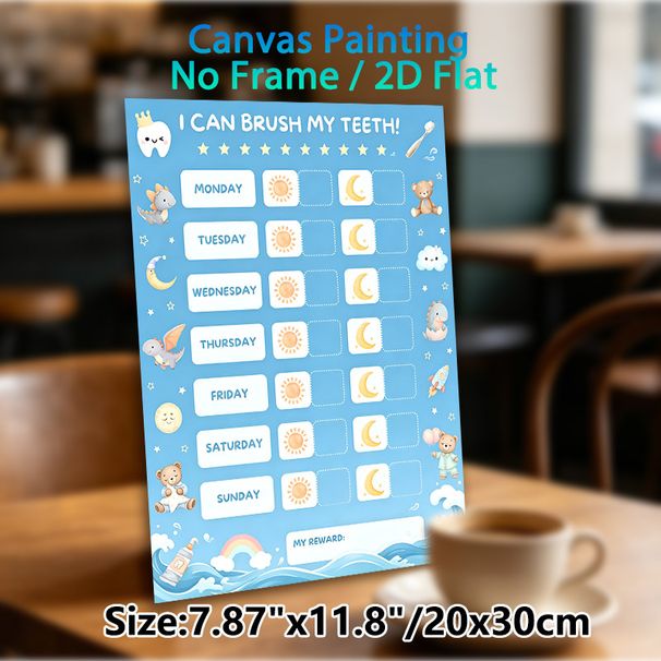 Tooth Brushing Reward Chart Painting Poster, Cute Watercolor Cartoon-style Poster, Daily Morning & Night Check-in Design To Develop Regular_maomaolike.com