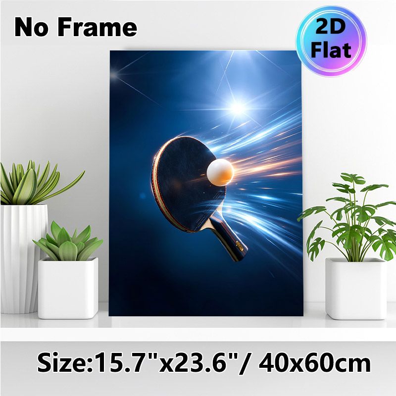 Table Tennis Themed Painting Poster, Dynamic Light-trailed Table Tennis Racket & Ball Poster, Energetic Sports-inspired Decor Ideal For Game Room_maomaolike.com