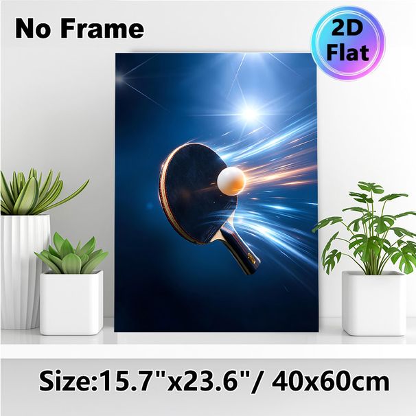 Table Tennis Themed Painting Poster, Dynamic Light-trailed Table Tennis Racket & Ball Poster, Energetic Sports-inspired Decor Ideal For Game Room_maomaolike.com