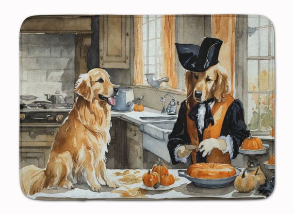 Golden Retriever Fall Kitchen Pumpkins Memory Foam Kitchen Mat Machine Washable Anti-Fatigue Mat Cushion Comfort Bath Mat Or Kitchen Rug_maomaolike.com