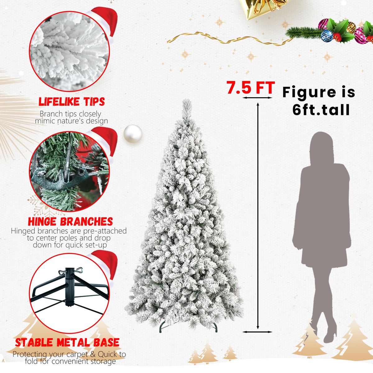 7.5ft PVC/Hard Needle Mixed Flocked Tree_maomaolike.com