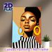 African Woman Portrait Painting Poster, Vibrant Stylized Artistic Poster, Bold Elegant Portrait With Large Gold Hoop Earrings, Chic Striped Top_maomaolike.com