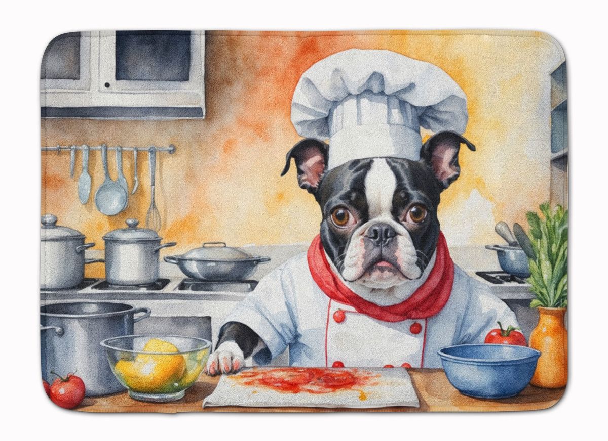 Boston Terrier The Chef Memory Foam Kitchen Mat Machine Washable Anti-Fatigue Mat Cushion Comfort Bath Mat Or Kitchen Rug_maomaolike.com