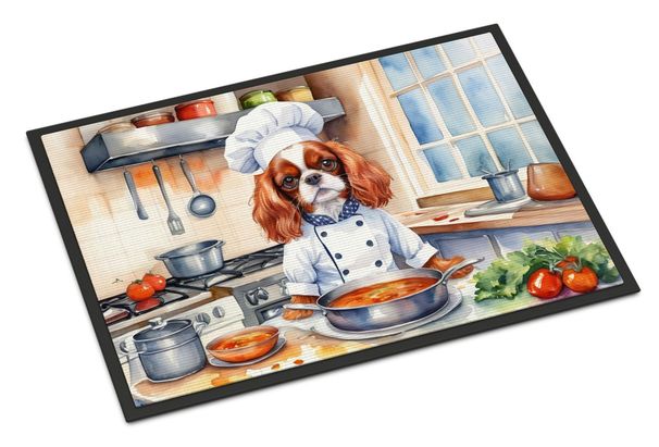 Cavalier Spaniel The Chef Doormat Front Door Mat Indoor Outdoor Rugs For Entryway, Non Slip Washable Low Pile, 24H X 36W_maomaolike.com