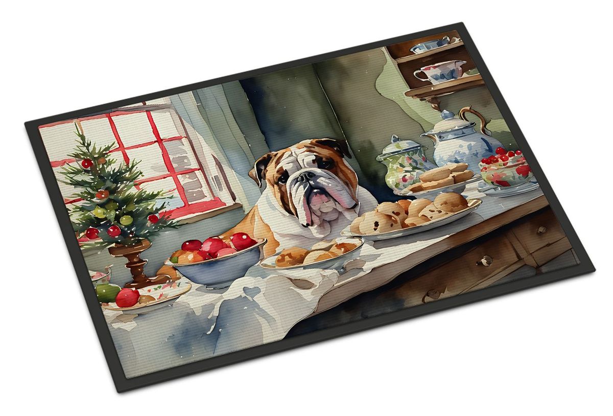 English Bulldog Christmas Cookies Doormat Front Door Mat Indoor Outdoor Rugs For Entryway, Non Slip Washable Low Pile, 24H X 36W_maomaolike.com