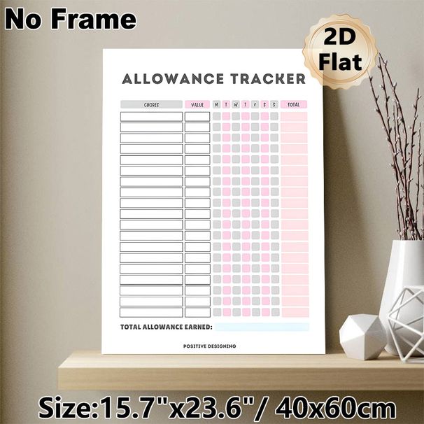 Allowance Tracker Painting Poster, Soft Pink-gray Minimalist Grid Poster, Practical Tool For Tracking Chores And Earned Allowance, Ideal For Home_maomaolike.com