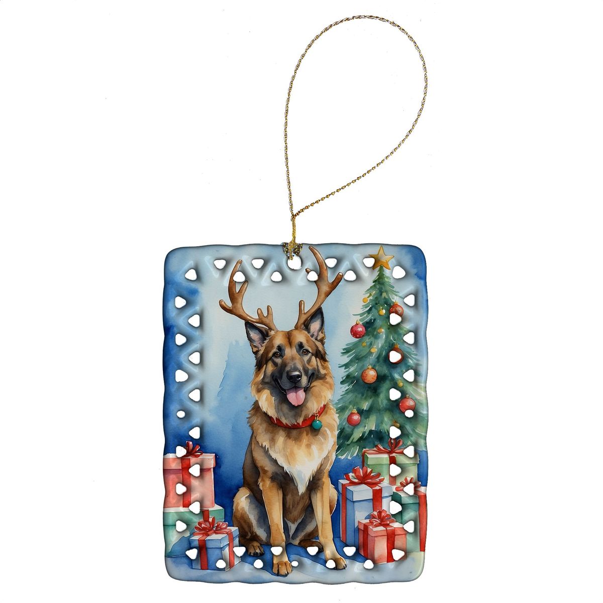Belgian Tervuren Christmas Reindeer Porcelain Ornament Christmas Tree Hanging Decorations For Home Christmas Holiday, Rectangle, Gift, Multicolor_maomaolike.com