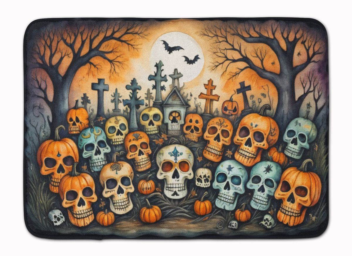 Calaveras Sugar Skulls Spooky Halloween Memory Foam Kitchen Mat Machine Washable Anti-Fatigue Mat Cushion Comfort Bath Mat Or Kitchen Rug_maomaolike.com