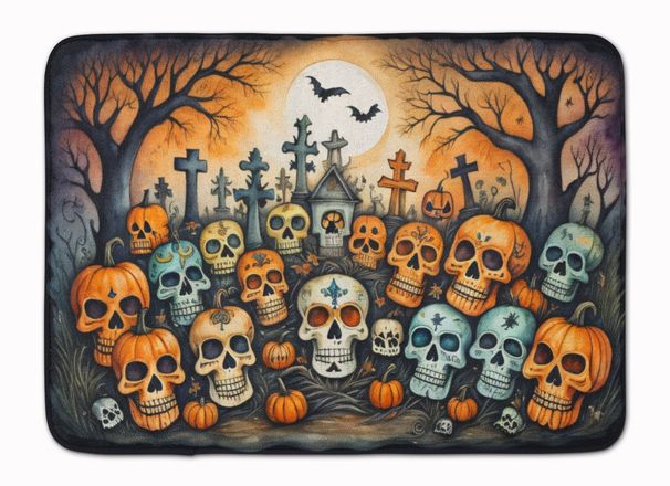 Calaveras Sugar Skulls Spooky Halloween Memory Foam Kitchen Mat Machine Washable Anti-Fatigue Mat Cushion Comfort Bath Mat Or Kitchen Rug_maomaolike.com