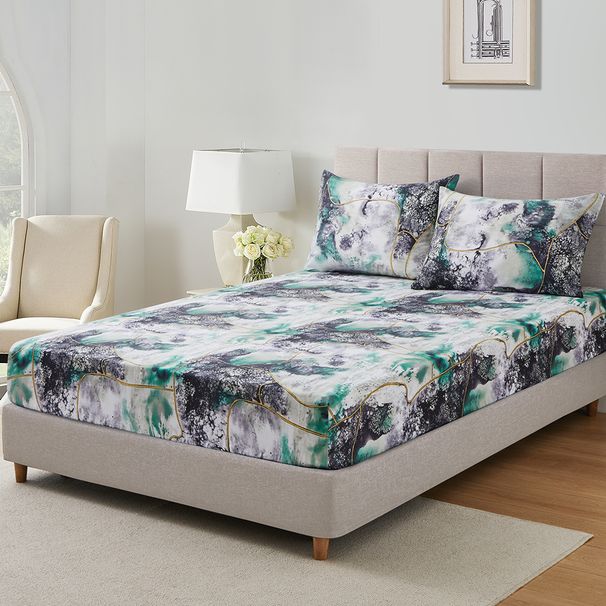 Dark Green Marble Ink Bed Sheet Polyester 3D Printed Bedspread_maomaolike.com