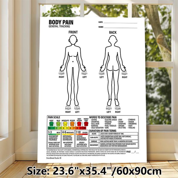 Body Pain Tracking Painting Poster, Minimalist Line-art Medical Chart Poster, Practical Aid For Recording Pain Levels & Types, Ideal For Clinics And_maomaolike.com