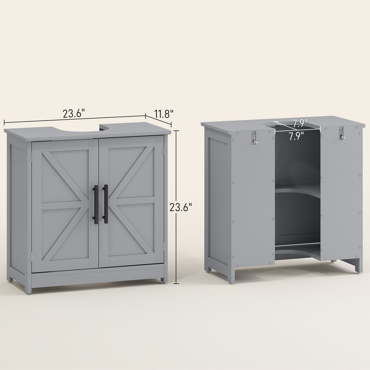 Farmhouse Pedestal Sink Storage Cabinet, Bathroom Sink Cabinet With 2 Barn Doors And Adjustable Shelf, Dark Gray_maomaolike.com