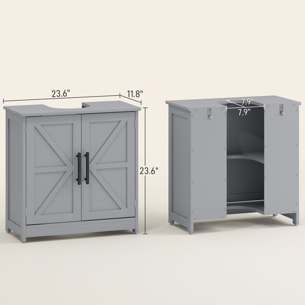 Farmhouse Pedestal Sink Storage Cabinet, Bathroom Sink Cabinet With 2 Barn Doors And Adjustable Shelf, Dark Gray_maomaolike.com