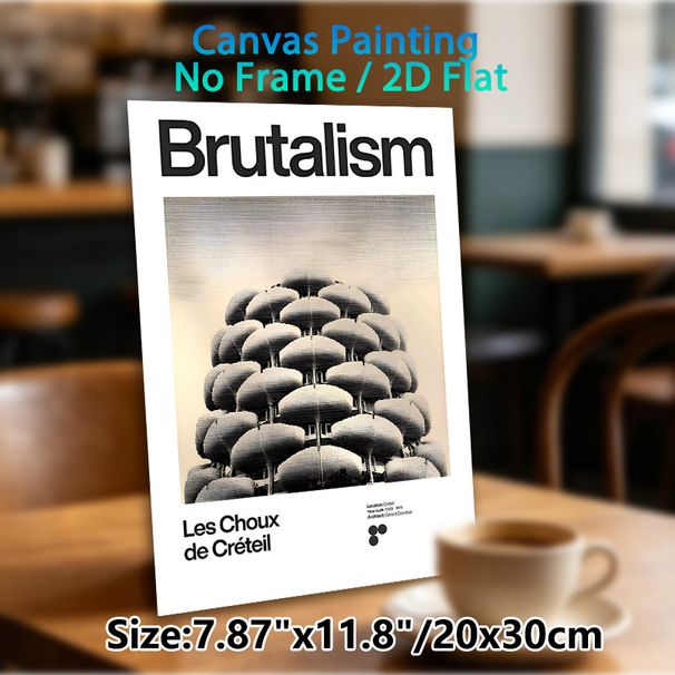Brutalist Architecture Painting Poster, Monochrome Retro Les Choux De Créteil Building Poster, Distinctive Architectural Art Decor Ideal For Home_maomaolike.com