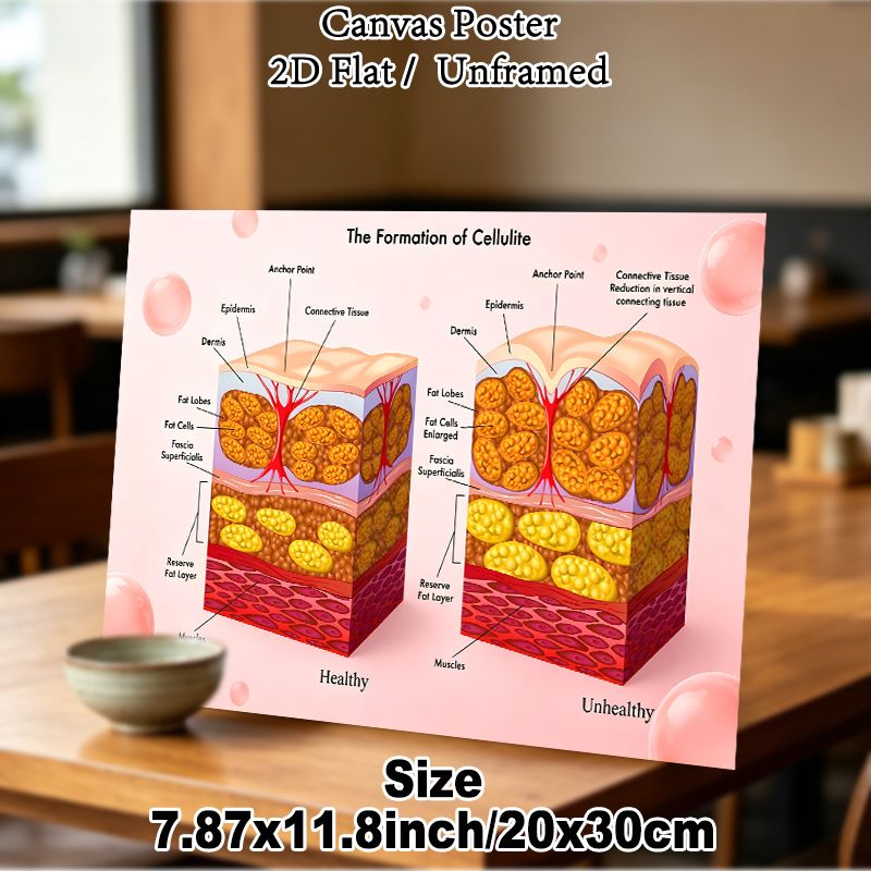 Cellulite Formation Anatomical Painting Poster, Informative Medical Illustration Poster, Clear Comparison Of Healthy & Unhealthy Skin Structures_maomaolike.com