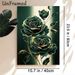 Emerald Rose Painting Poster, Elegant Gold-outlined Floral Poster, Sophisticated Dark Green Roses With Delicate Golden Trim, Stylish Wall Decor For_maomaolike.com