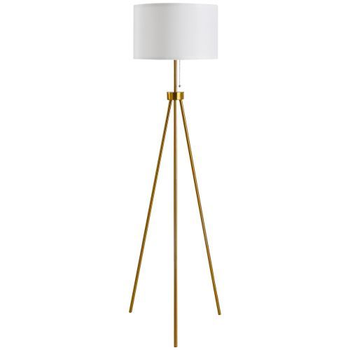 Homcom 59.75" Standing Floor Lamp Fabric Lampshade Steel Tripod, Gold_maomaolike.com