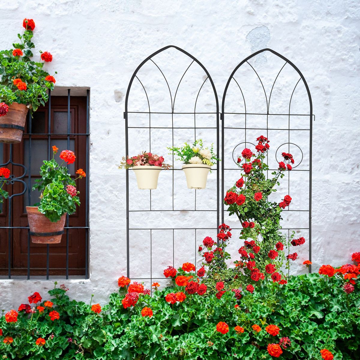 4 Pack Metal Garden Trellis 78.7" X 19.7" Rustproof Trellis For Climbing Plants Outdoor Flower Support Black_maomaolike.com