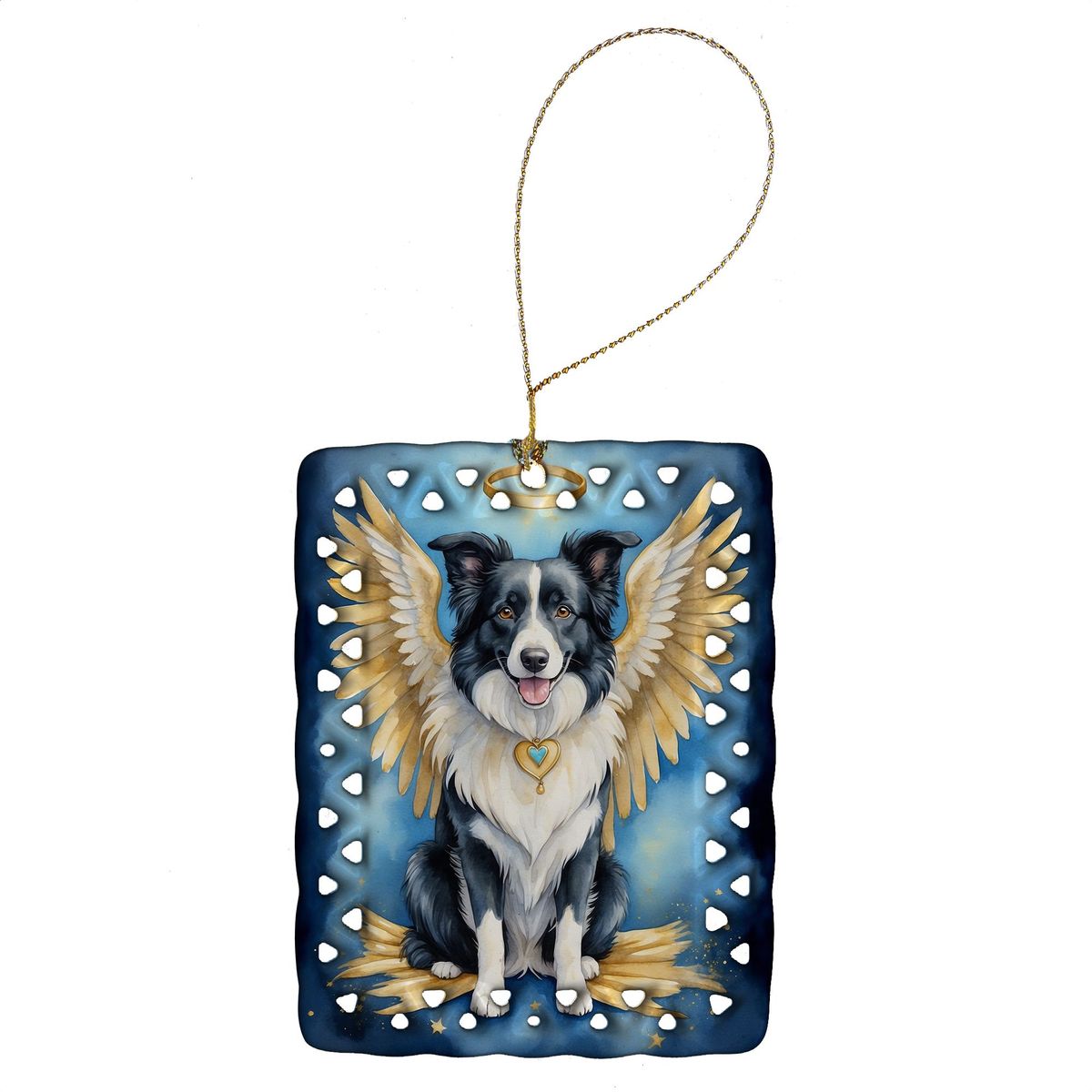 Border Collie My Angel Porcelain Ornament Christmas Tree Hanging Decorations For Home Christmas Holiday, Rectangle, Gift, Multicolor_maomaolike.com