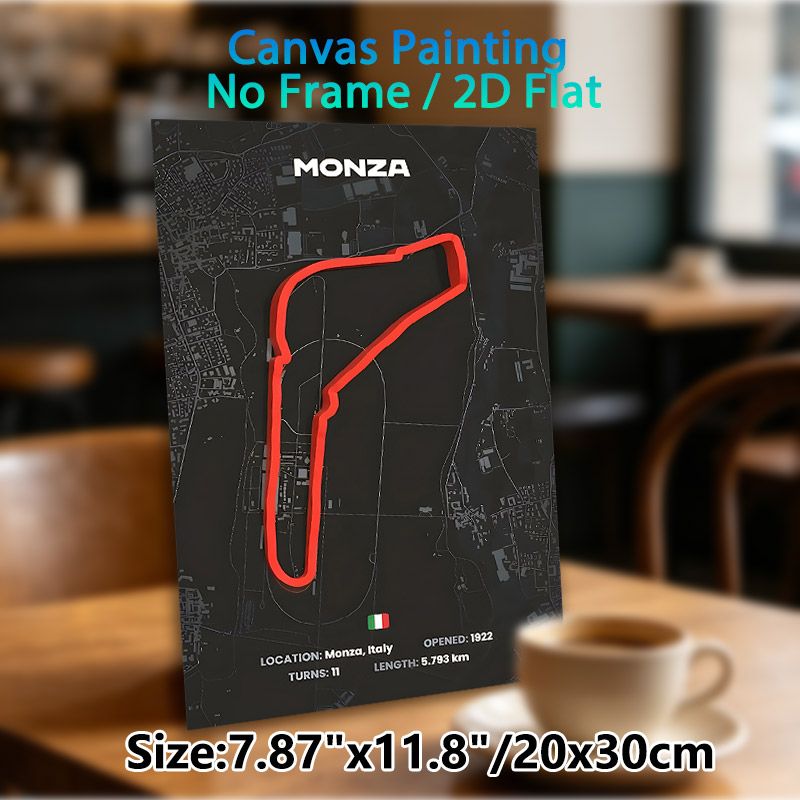 Monza Racing Circuit Painting Poster, Sleek Dark-toned Minimalist Race Track Layout Poster, Informative Circuit Detail Decor For Home Office, Racing_maomaolike.com