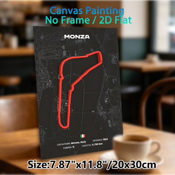 Monza Racing Circuit Painting Poster, Sleek Dark-toned Minimalist Race Track Layout Poster, Informative Circuit Detail Decor For Home Office, Racing_maomaolike.com