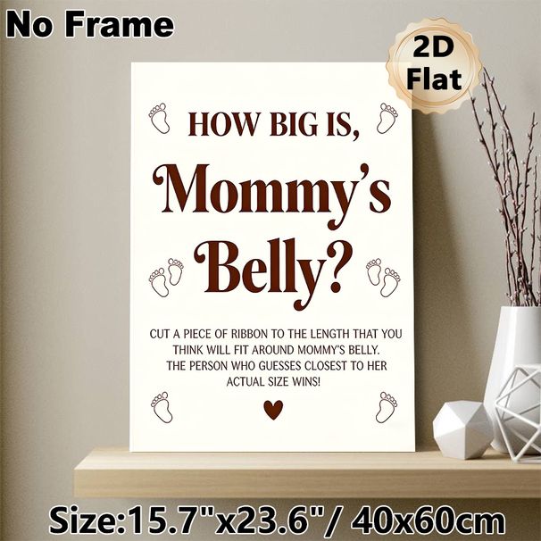 Baby Shower Game Painting Poster, Warm-toned Text & Footprint Design Poster, Interactive Belly-guessing Game Ideal For Baby Shower Gatherings_maomaolike.com