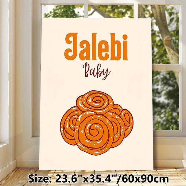 Jalebi Themed Painting Poster, Warm-toned Cartoon-style Dessert Poster, Charming Sweet Treat Artwork Ideal For Kitchen, Dining Room_maomaolike.com