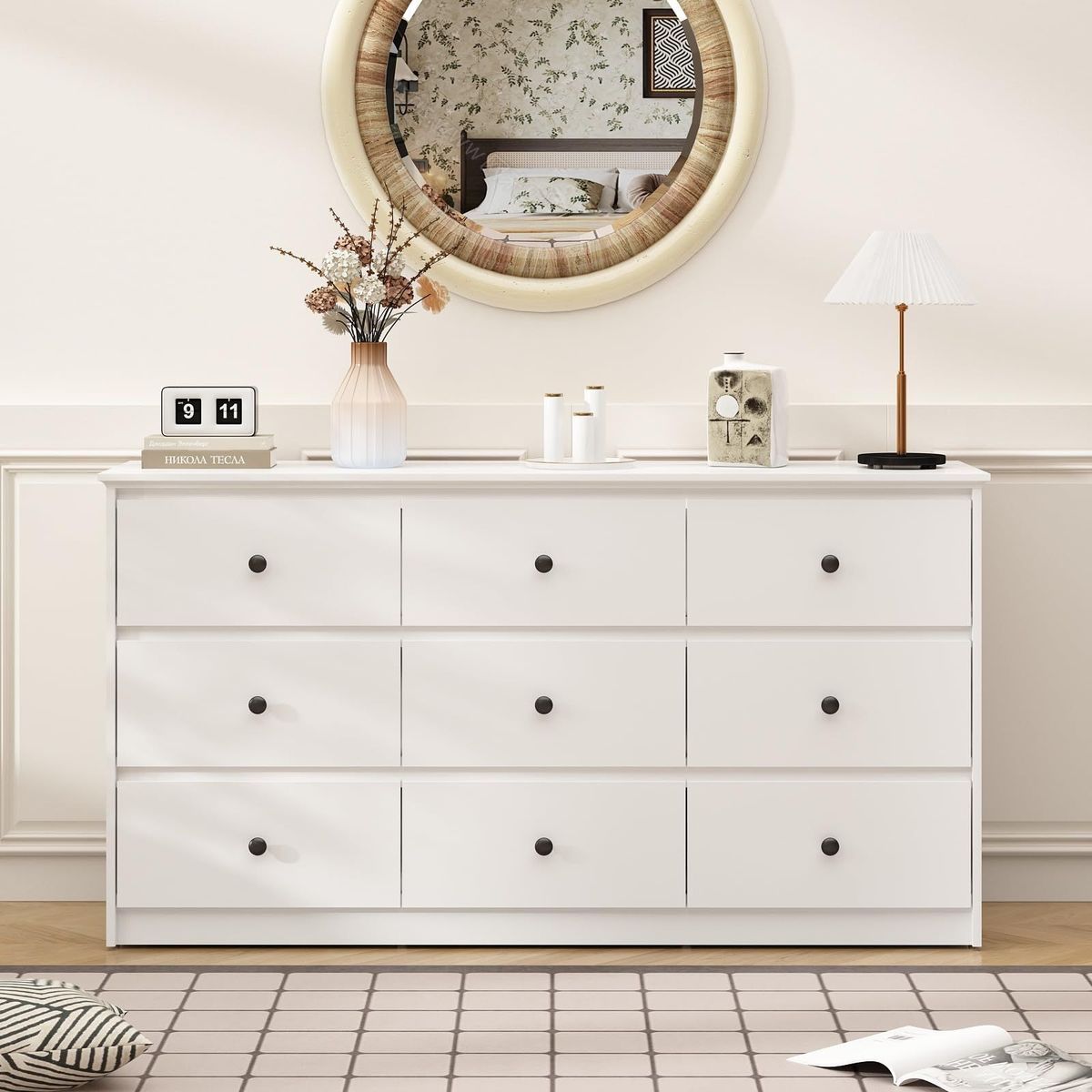 9 Drawer Dresser For Bedroom, Storage Cabinet With Metal Handles, Modern Closet Of Drawers For Living Room_maomaolike.com