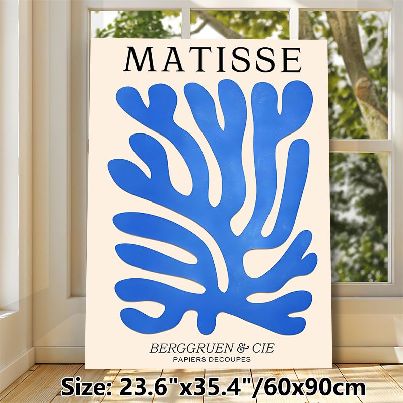 Matisse-style Abstract Botanical Painting Poster, Vibrant Blue Minimalist Cut-out Poster, Stylish Artistic Decor Ideal For Living Room, Bedroom And_maomaolike.com