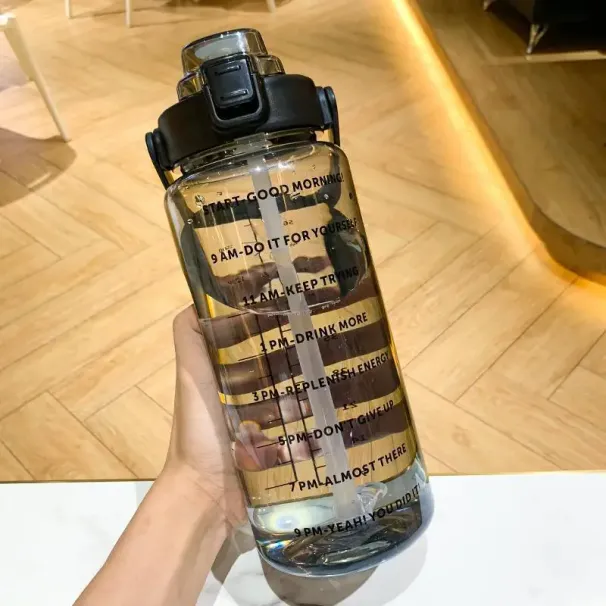 2L Large Capacity Plastic Water Cup Portable Drink Bottle With Time Marker For Outdoor Sports Fitness Kettle_maomaolike.com