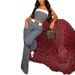 Women's color contrast vest wide leg suit pants fashion casual two sets_maomaolike.com