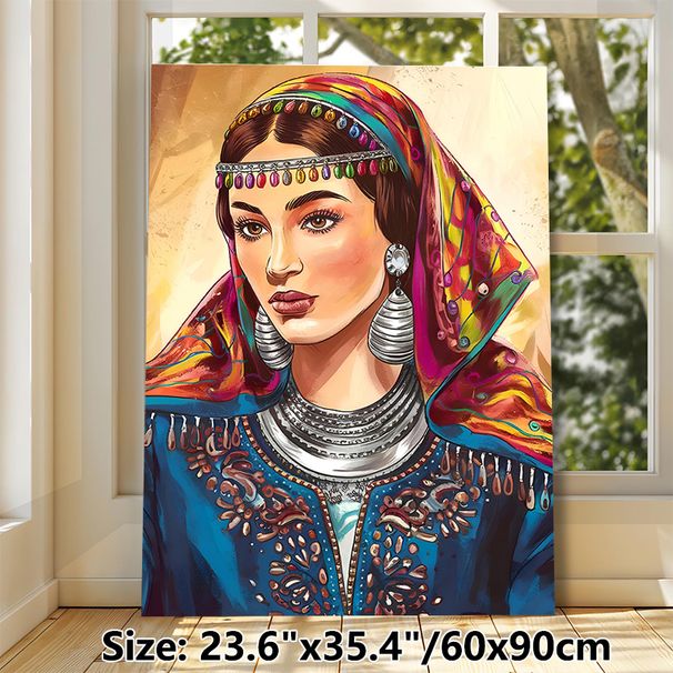 Ethnic Traditional Woman Painting Poster, Vibrant Artistic Ethnic Style Poster, Exquisitely Adorned Cultural Portrait Ideal For Living Room, Bedroom_maomaolike.com