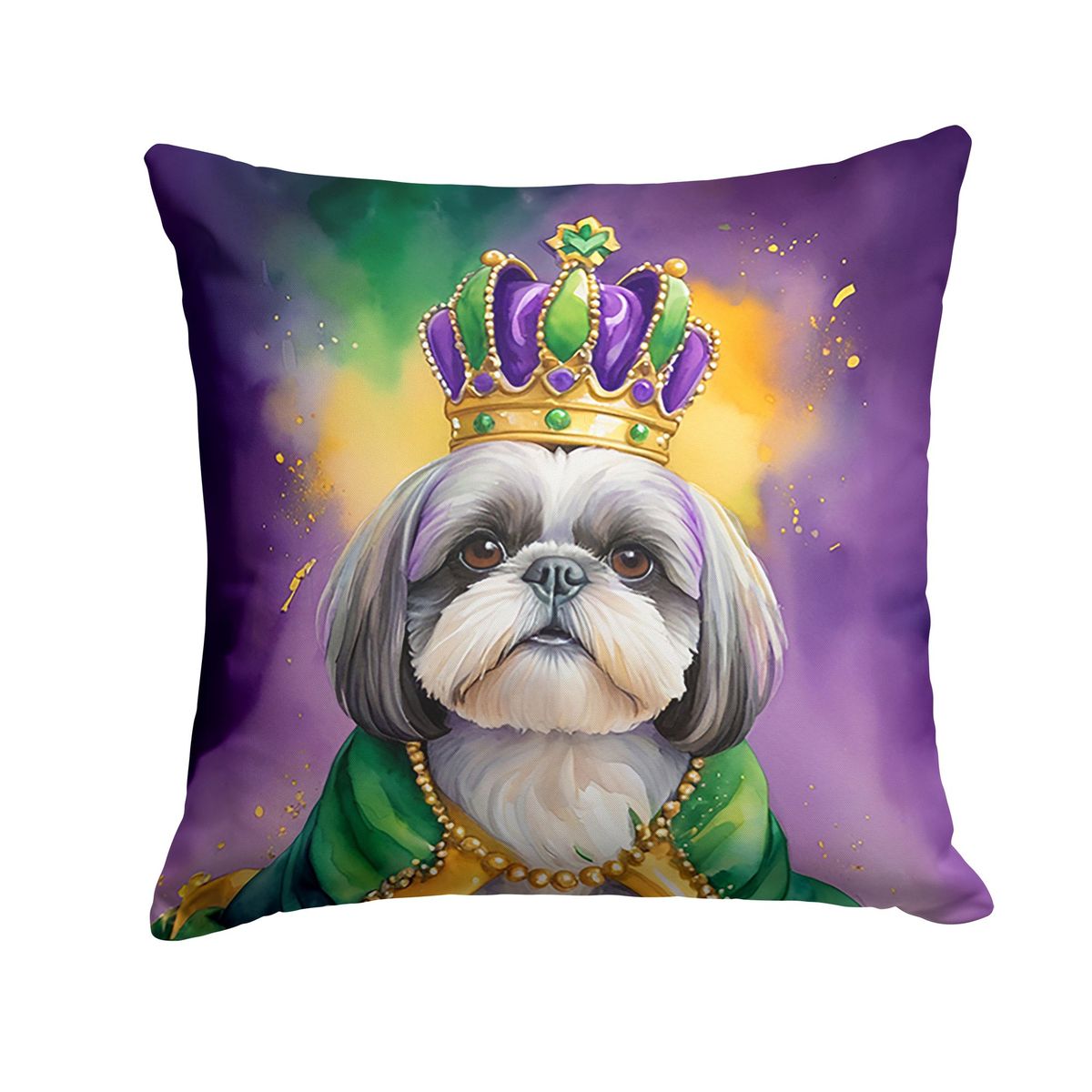 Shih Tzu King Of Mardi Gras Throw Pillow Machine Washable, Indoor Outdoor Decorative Pillow For Couch, Bed Or Patio, 18Hx18W_maomaolike.com