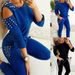 Women's Clothing Autumn Set Sexy Beaded Solid Color Round Neck Long Sleeve Set_maomaolike.com