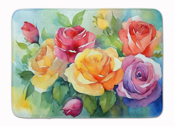 Roses In Watercolor Memory Foam Kitchen Mat Machine Washable Anti-Fatigue Mat Cushion Comfort Bath Mat Or Kitchen Rug_maomaolike.com