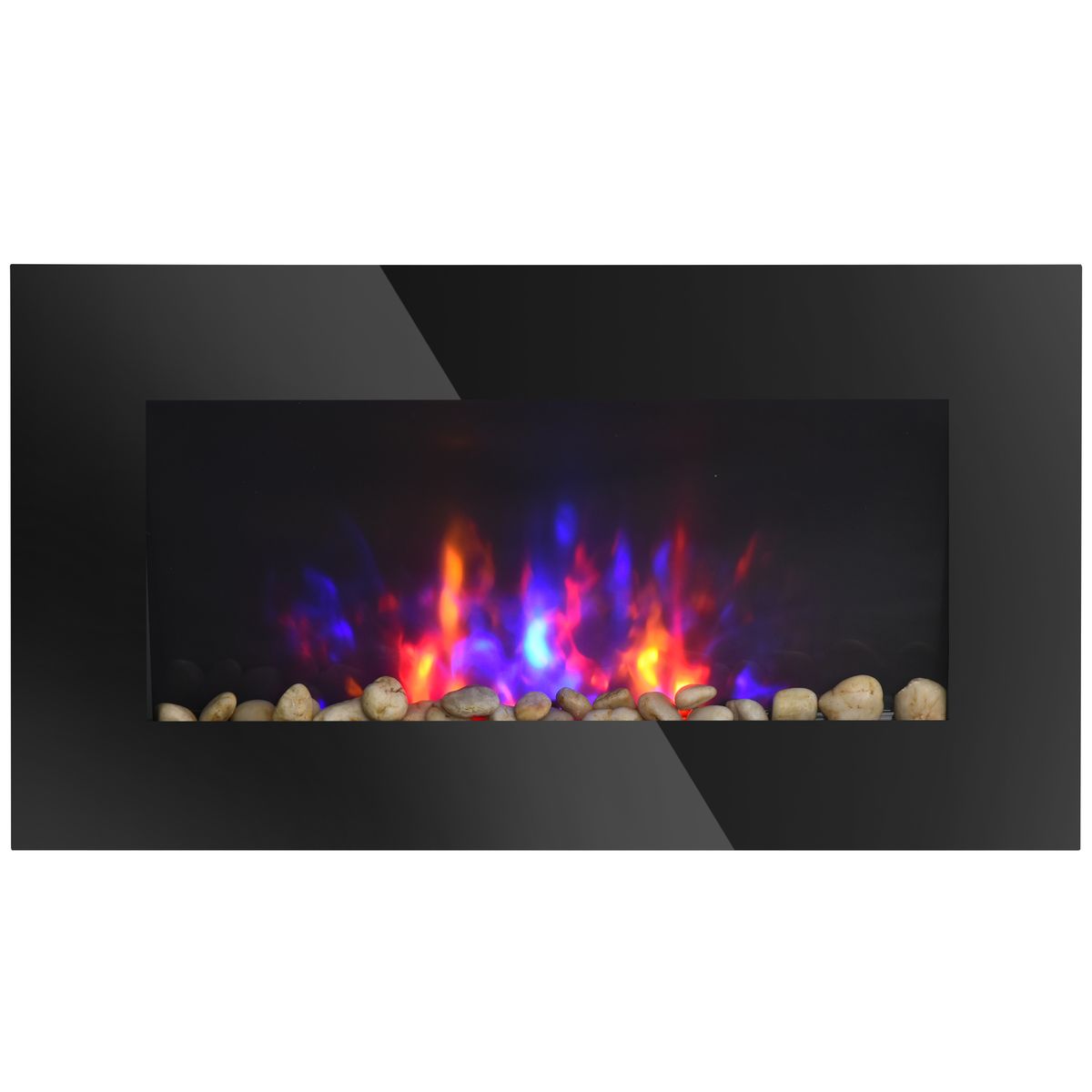 28.5" 1450W Electric Wall-Mounted Fireplace With Flame Effect, 7 Color Background Light, Black_maomaolike.com
