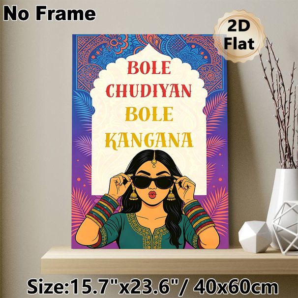 Indian Folk Lyric Themed Painting Poster, Vibrant Retro Style Poster With Stylish Indian Female & Traditional Mandala Patterns, Cultural Artwork Ideal_maomaolike.com