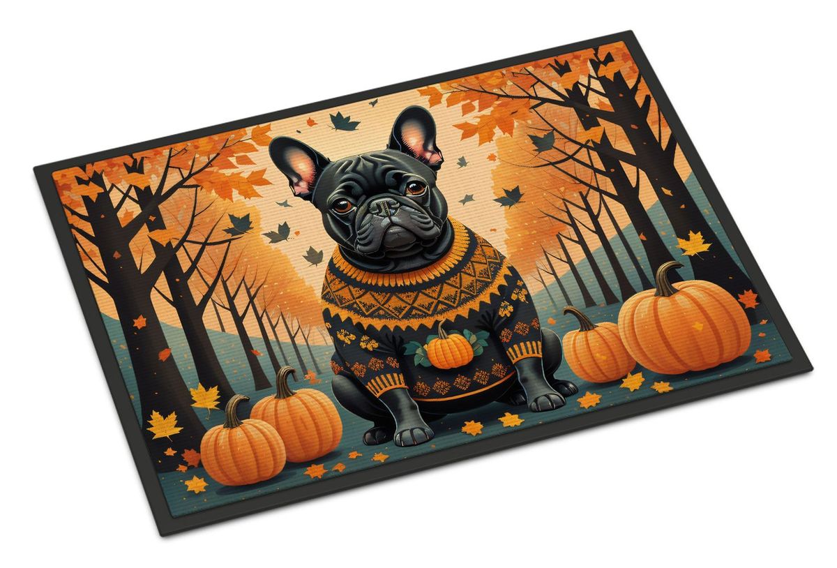 Black French Bulldog Fall Doormat Front Door Mat Indoor Outdoor Rugs For Entryway, Non Slip Washable Low Pile, 24H X 36W_maomaolike.com