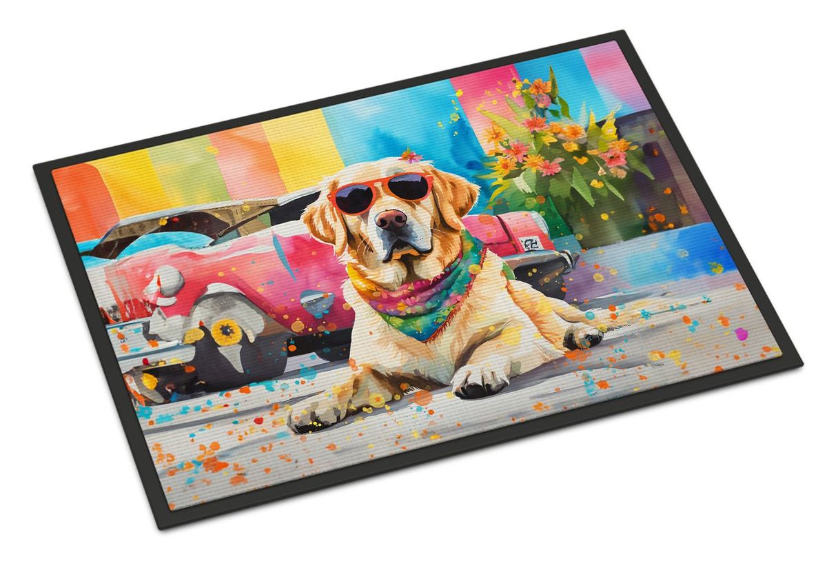 Yellow Labrador Hippie Dawg Doormat Front Door Mat Indoor Outdoor Rugs For Entryway, Non Slip Washable Low Pile, 24H X 36W_maomaolike.com