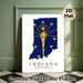Indiana State Flag Map Painting Poster, Bold Blue & Gold Graphic Poster, Features State Outline With Torch And Stars, Ideal For Home Or Office Wall_maomaolike.com