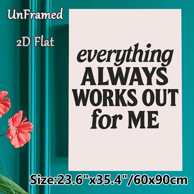 Inspirational "Everything Works Out" Quote Painting Poster, Minimalist Black Typography Poster, Uplifting Positive Decor Piece For Bedroom, Home_maomaolike.com