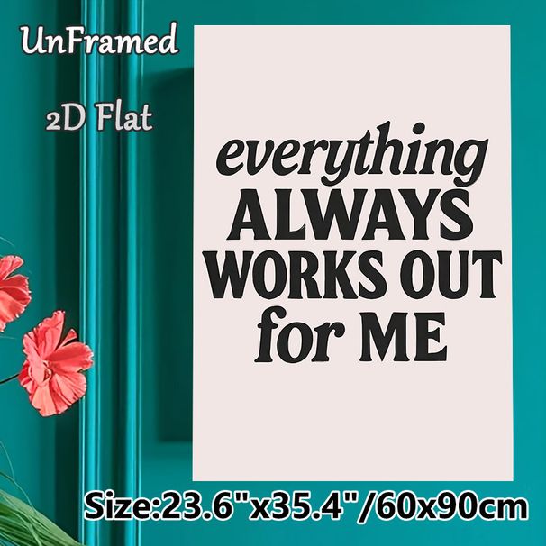 Inspirational "Everything Works Out" Quote Painting Poster, Minimalist Black Typography Poster, Uplifting Positive Decor Piece For Bedroom, Home_maomaolike.com