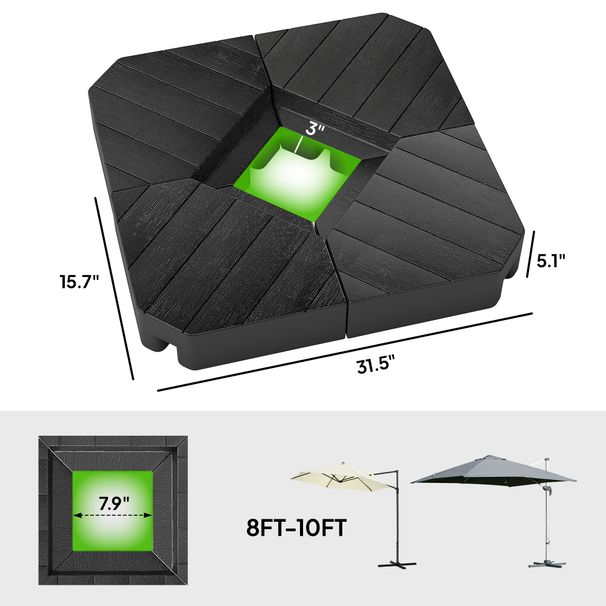 Offset Umbrella Base Outdoor Umbrella Weights, 132 Lb. Capacity Water Or 176 Lb. Capacity Sand, Black_maomaolike.com