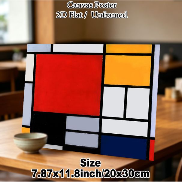 Abstract Geometric Painting Poster, Vibrant De Stijl Style Color Block Grid Poster, Sleek Modern Aesthetic Ideal For Living Room, Office Decor_maomaolike.com