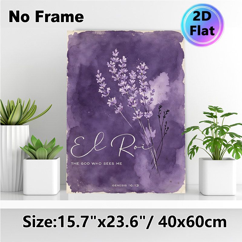 Lavender & "El Roi" Bible Verse Painting Poster, Soft Watercolor Purple Floral Poster, Inspirational Spiritual Decor, Ideal For Bedroom, Living Room_maomaolike.com