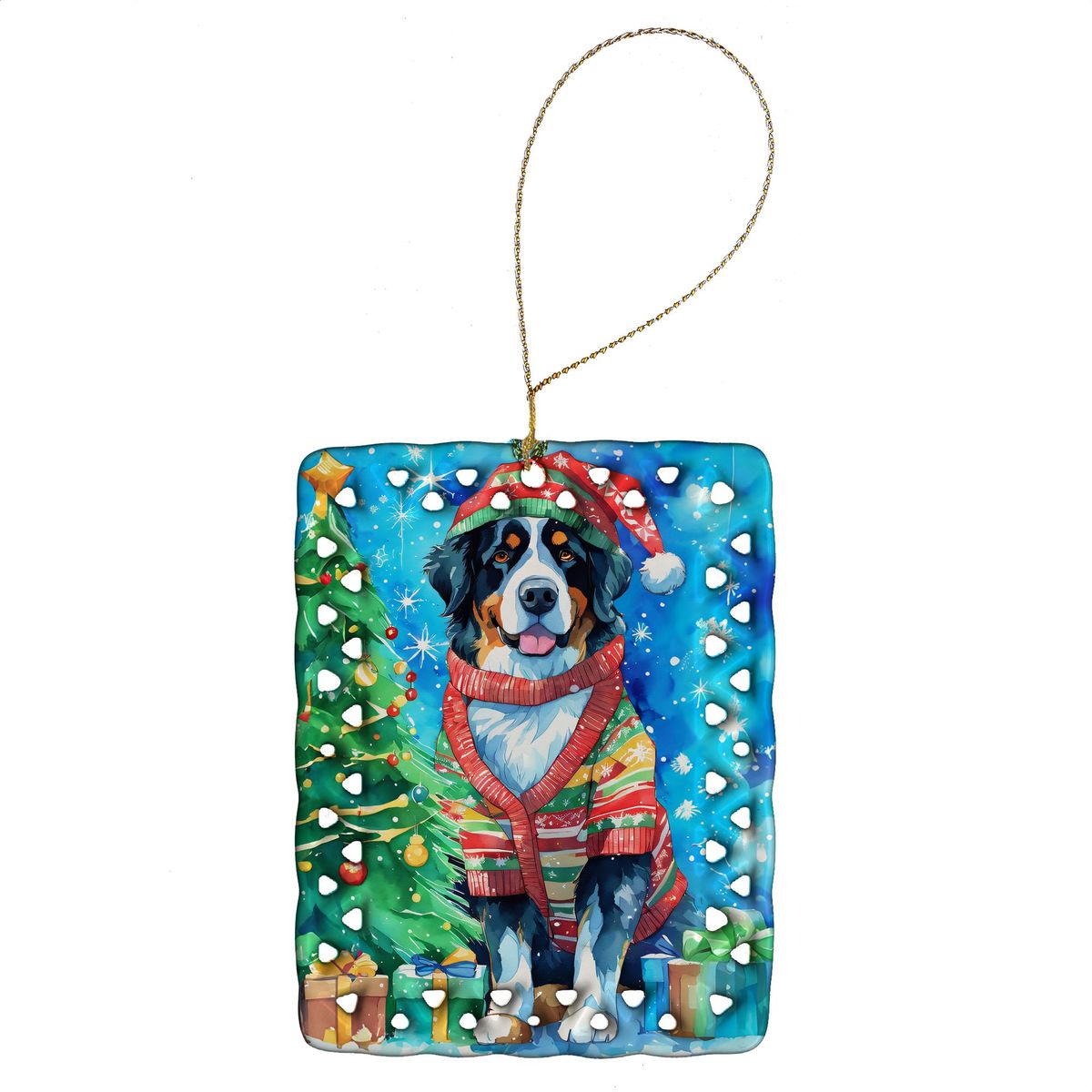 Bernese Mountain Dog Christmas Porcelain Ornament Christmas Tree Hanging Decorations For Home Christmas Holiday, Rectangle, Gift, Multicolor_maomaolike.com